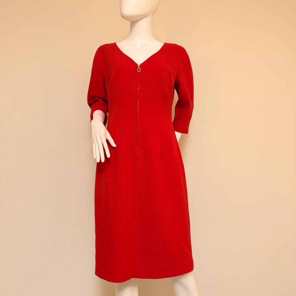 NWT Anne Klein Women's Red Sheath Dress V-Neck 3/4 Sleeve Knee Length Size 10